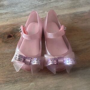 Mini Melissa Pink Dress Shoes with Glitter Bow